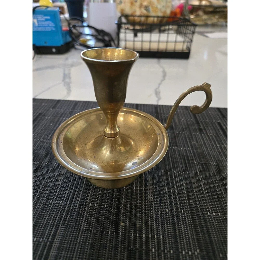 S/3 Vintage Brass Chamberstick Candle Holders